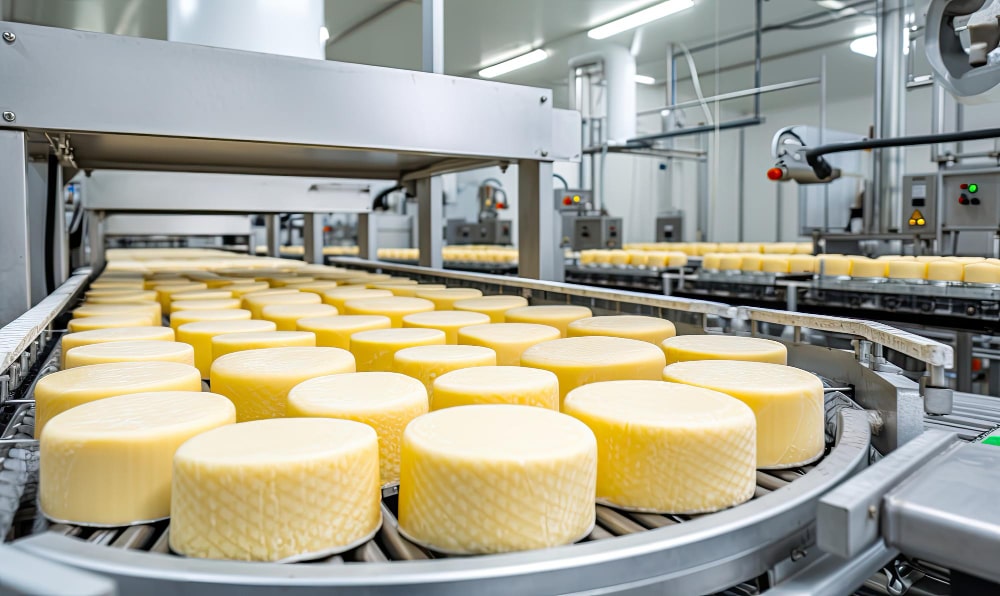 Cheese Production Line in a Factory